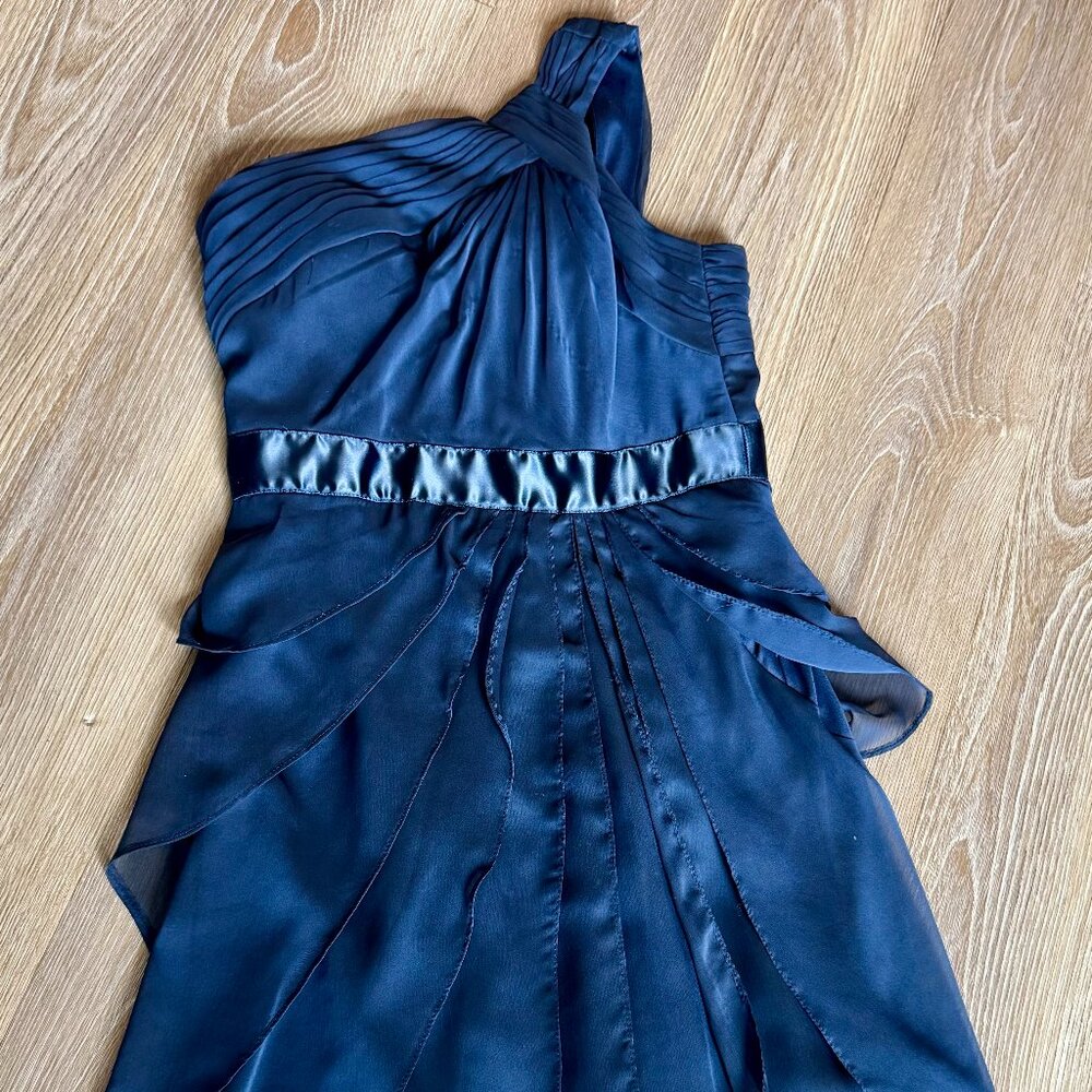 Adrianna Papell one shoulder blue dress